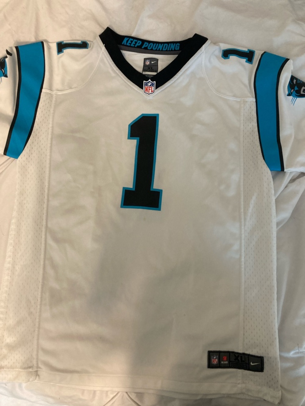 Nike Carolina Panthers #1 White Black Teal Football Jersey